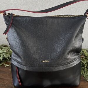 LODIS Black/Red Trim Pebbled Smooth Leather Purse
